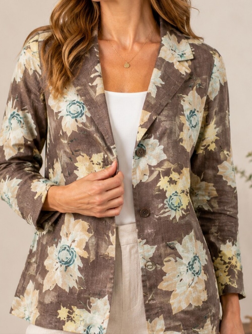 COLDWATER CREEK LINEN‎ BLEND LIGHTWEIGHT FLORAL BLAZER OR JACKET